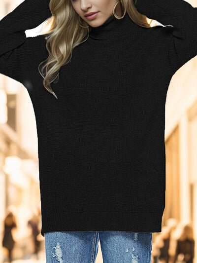 TastyHottie - Turtleneck Drop Shoulder Long Sleeve Sweater