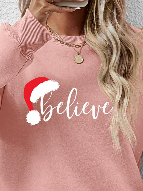 TastyHottie - BELIEVE Graphic Long Sleeve Holiday Christmas Sweatshirt