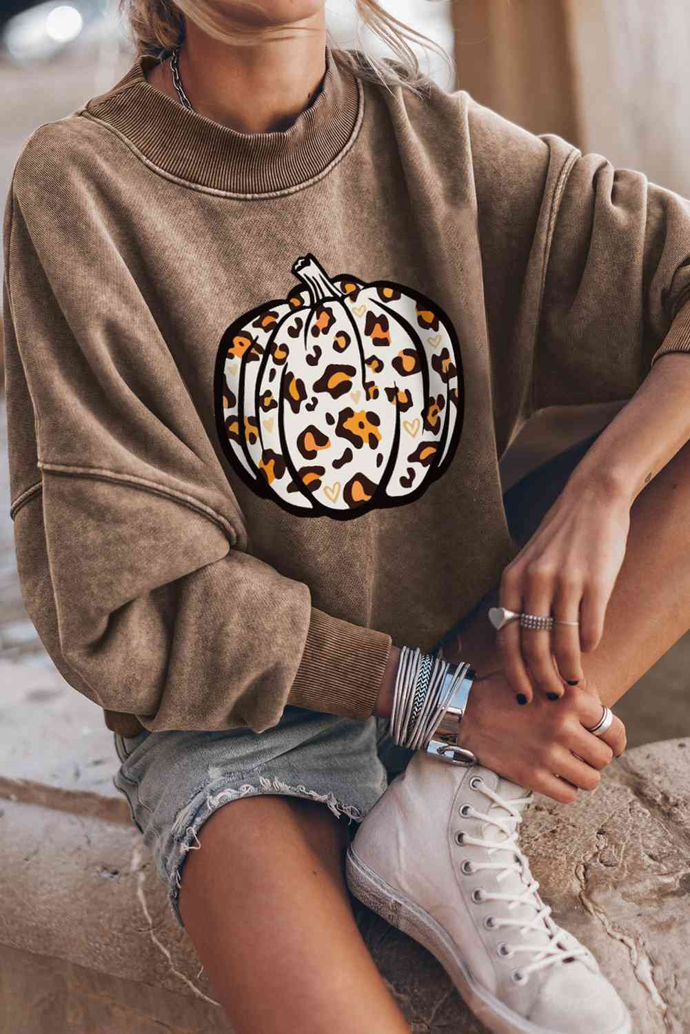 TastyHottie - Round Neck Dropped Shoulder Pumpkin Graphic Sweatshirt