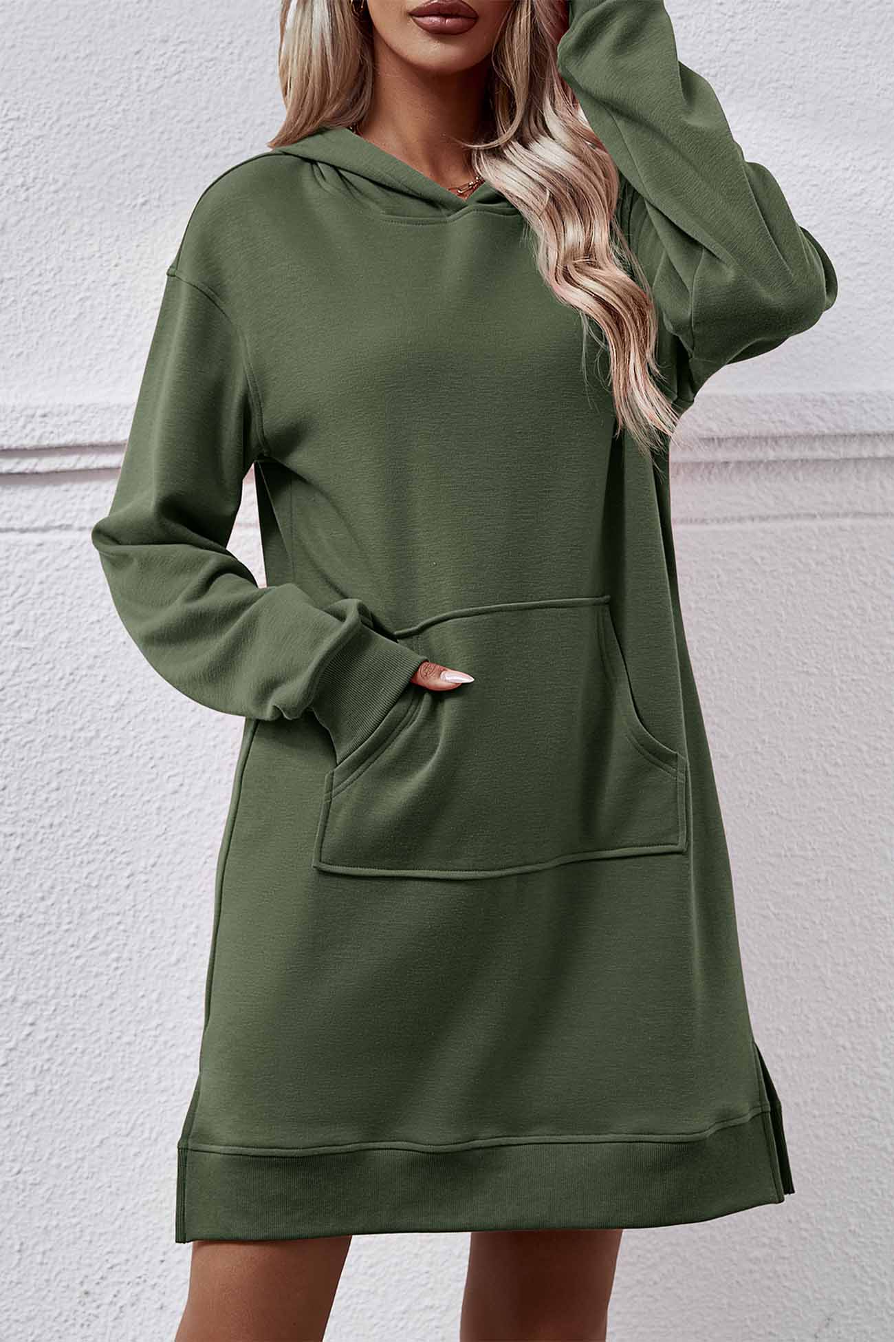 TastyHottie - Pocket Slit Midi Hoodie Dress