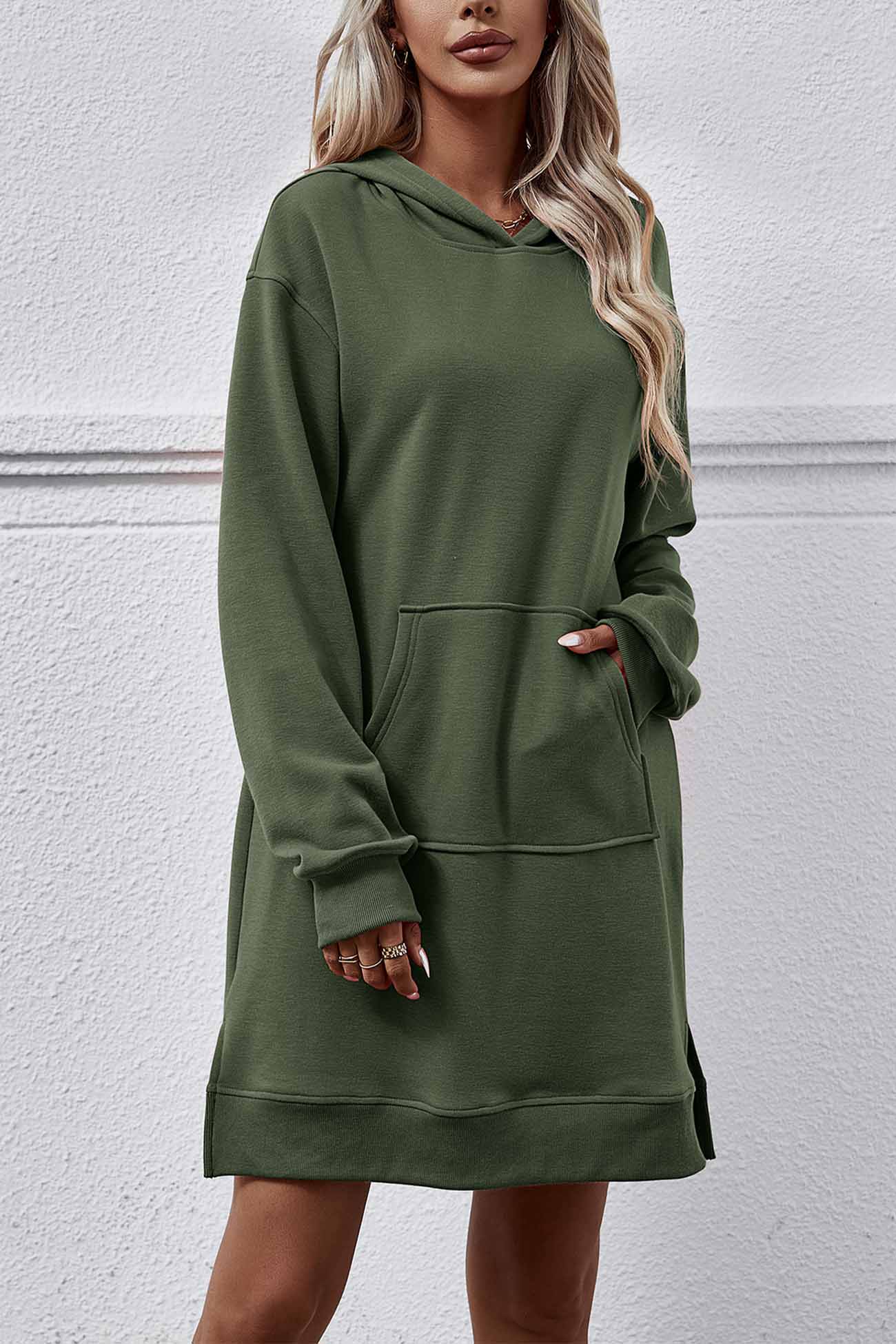 TastyHottie - Pocket Slit Midi Hoodie Dress