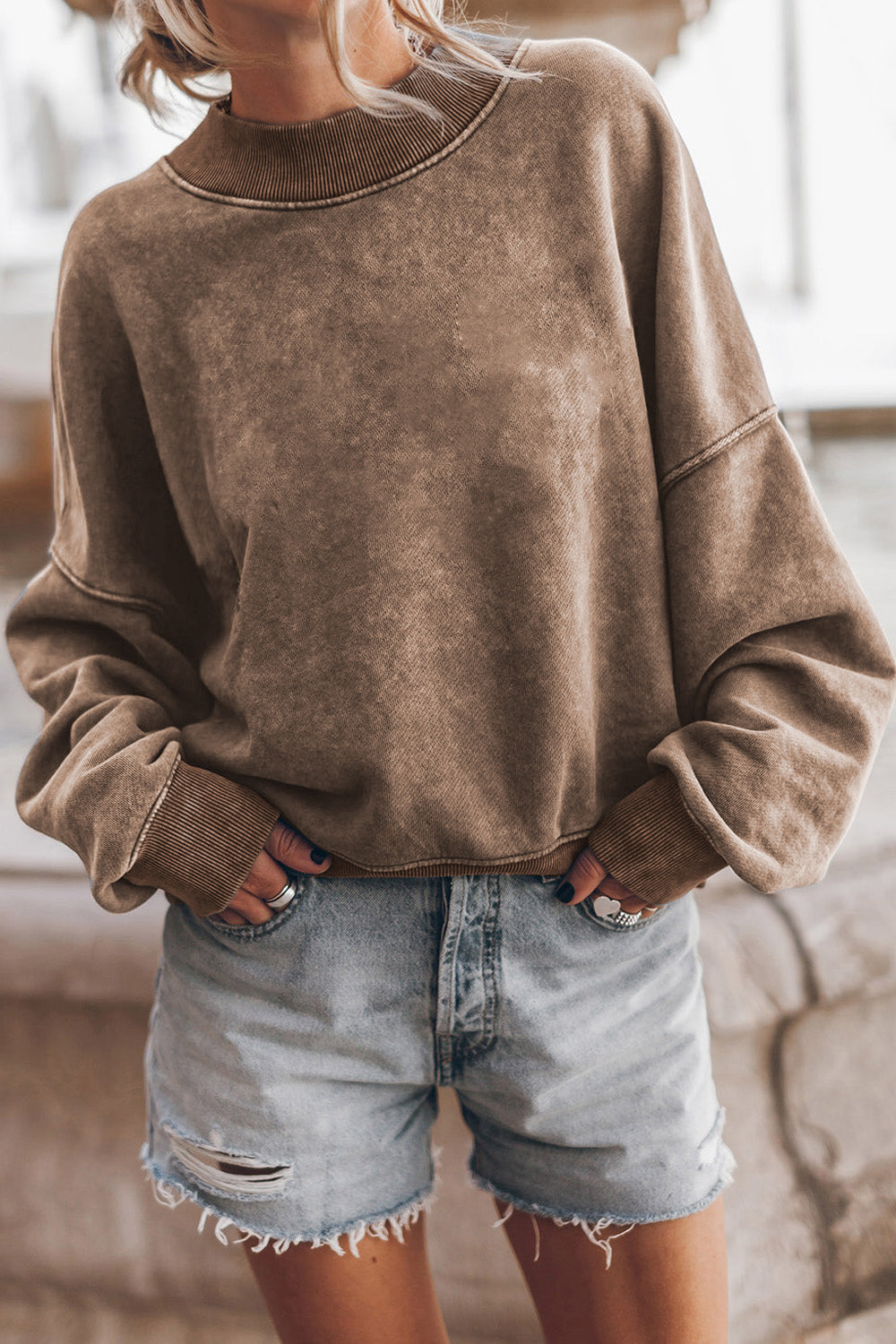 Round Neck Dropped Shoulder Sweatshirt Mocha clothes long sleeve Orange Ship From Overseas sweater sweaters SYNZ trend