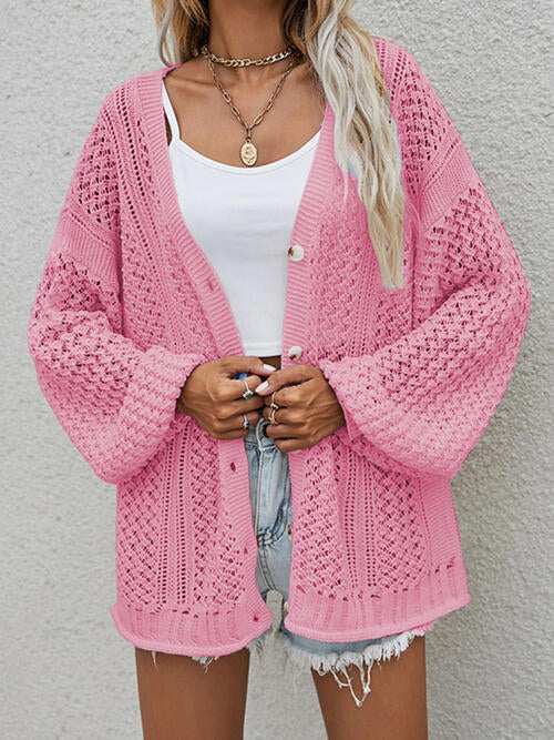 Openwork Button Front Cardigan Dusty Pink cardigan cardigans clothes Ship From Overseas sweater sweaters X.W