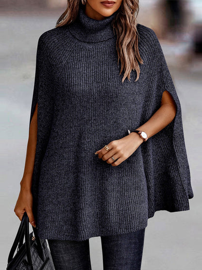 TastyHottie - Turtleneck Dolman Sleeve Poncho Fashion Sweater