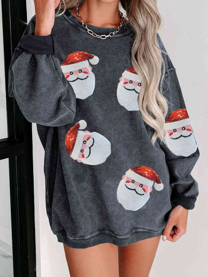 TastyHottie - Sequin Santa Patch Ribbed Sweatshirt Christmas Sweater