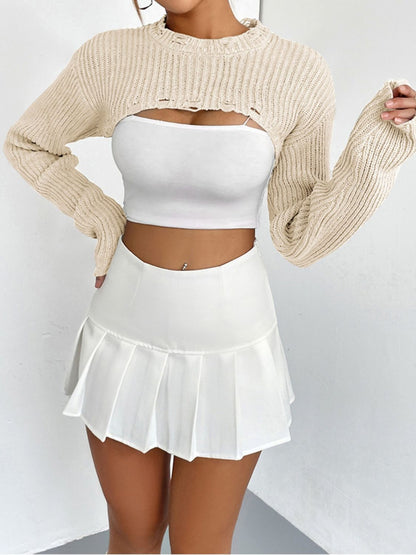 TastyHottie - Distressed Long Sleeve Cropped Sweater