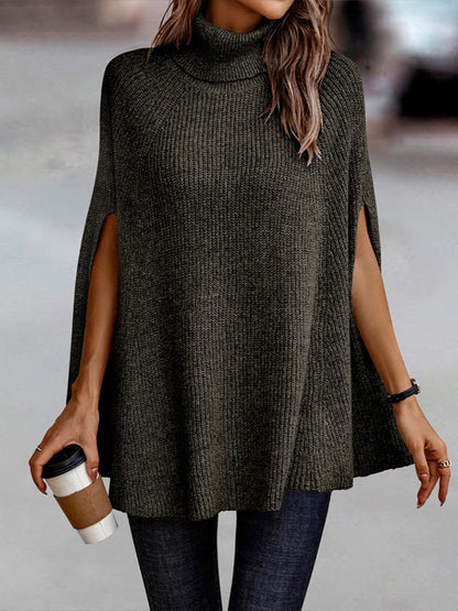 TastyHottie - Turtleneck Dolman Sleeve Poncho Fashion Sweater