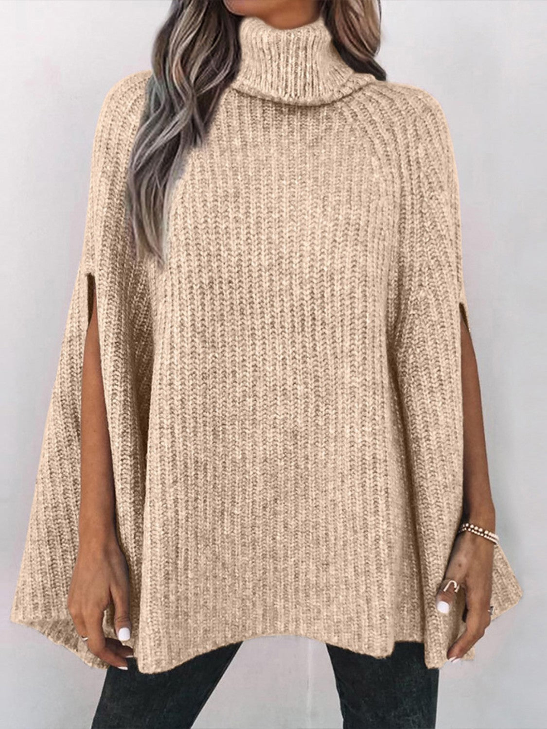 TastyHottie - Turtleneck Dolman Sleeve Poncho Fashion Sweater