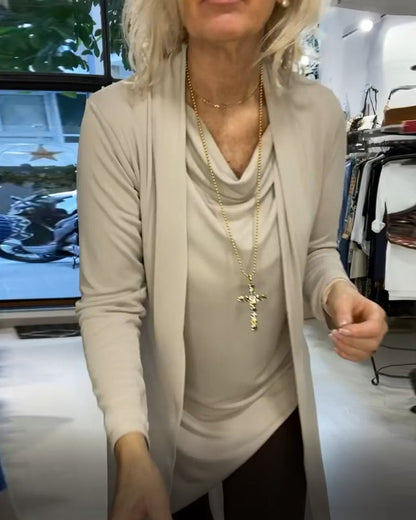 TastyHottie - Solid Color Cardigan Top Two-Piece Sets