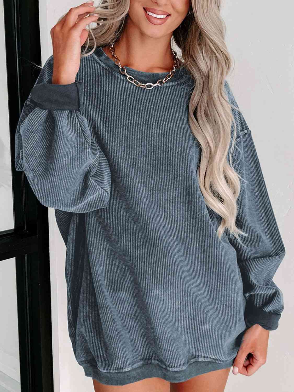 TastyHottie - Round Neck Dropped Shoulder Washed Out Casual Sweatshirt