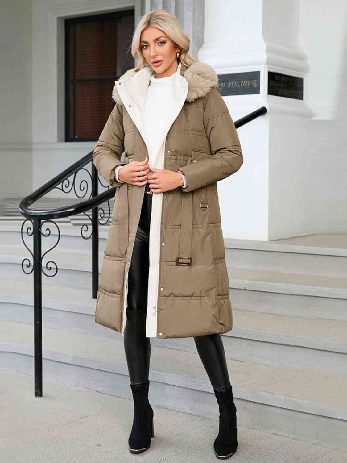 Longline Hooded Winter Coat with Pockets Camel Big coat clothes Coat Cute coats Grey Jacket H.Y.G@E Ship From Overseas Shipping Delay 09/29/2023 - 10/03/2023 Sweaters Winter coat