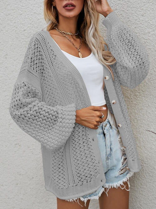 TastyHottie - Openwork Button Front Cardigan