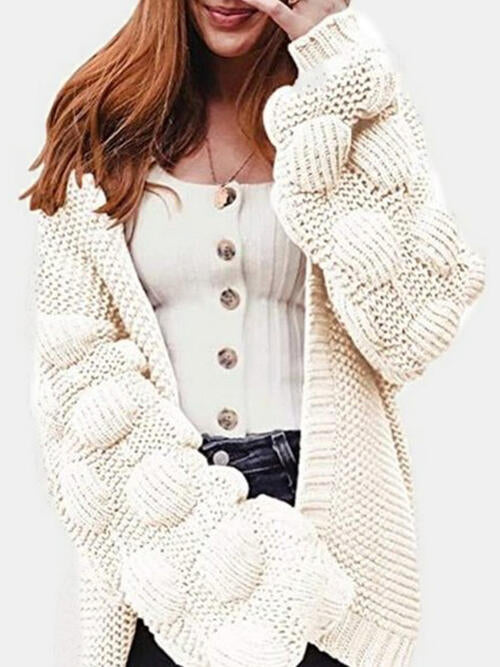 Open Front Oversized Fashion Long Sleeve Cardigan Sweater White cardigan cardigans clothes S.X.H Ship From Overseas Sweater sweaters