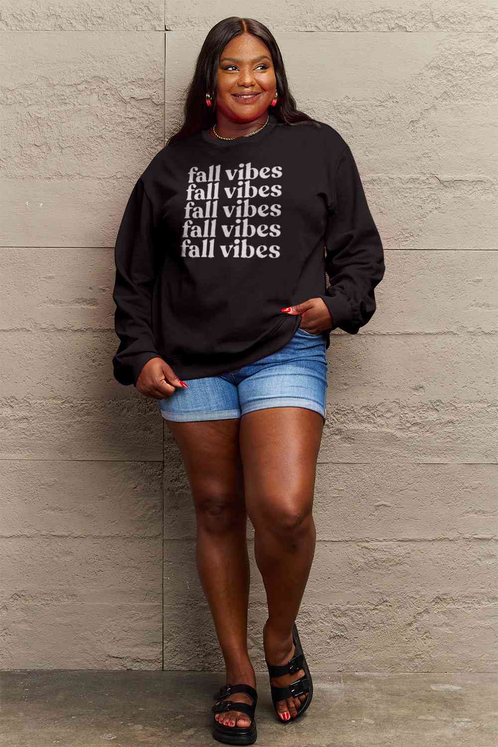 TastyHottie - Simply Love Full Size FALL VIBES Graphic Sweatshirt