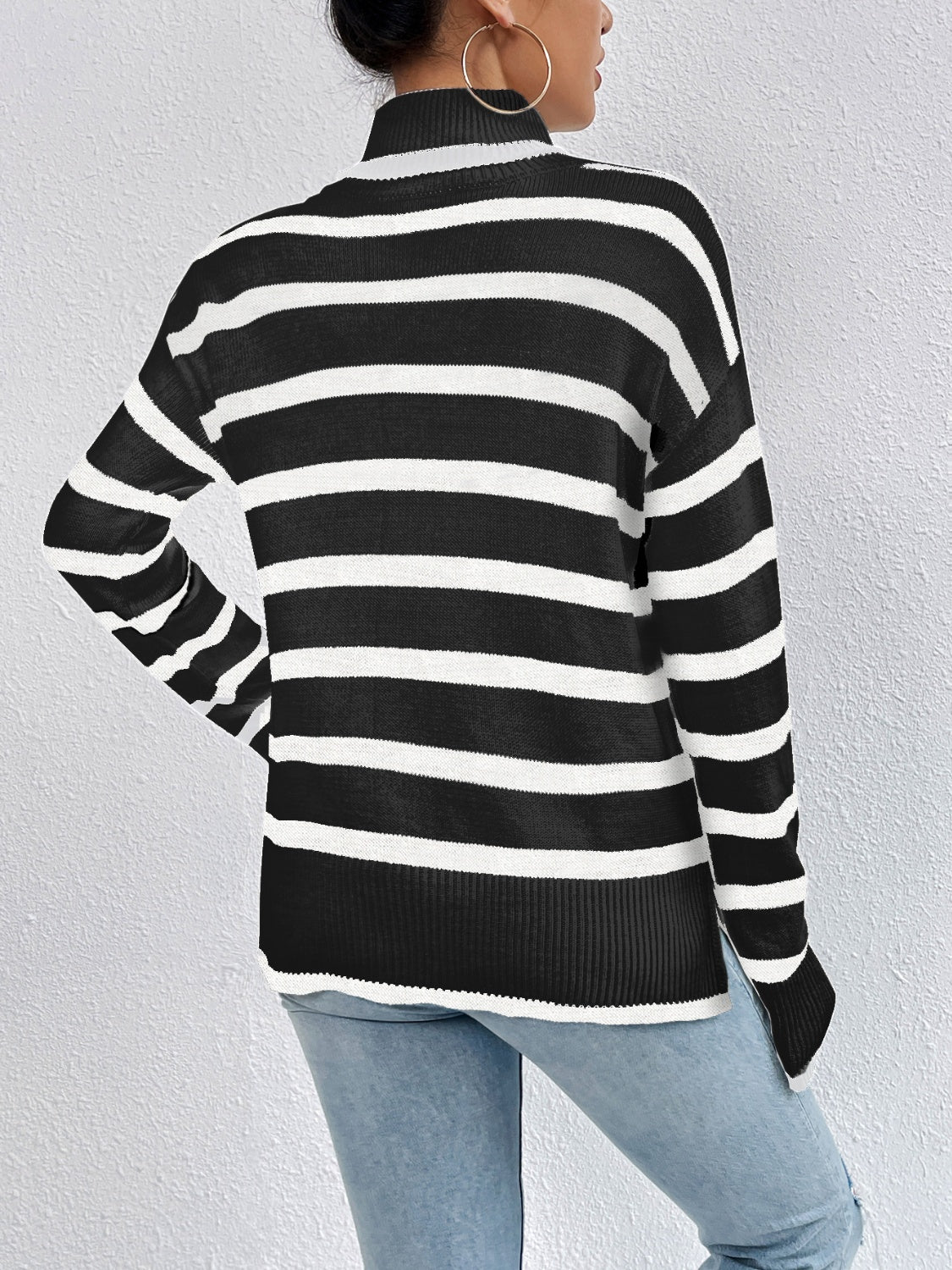 TastyHottie - Striped Turtleneck Drop Shoulder Sweater