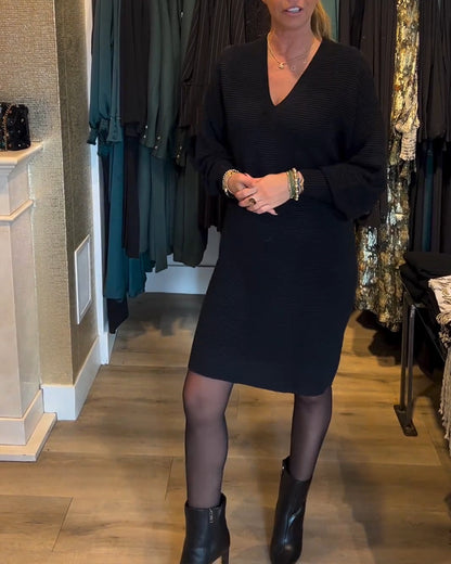 TastyHottie - V-Neck Solid Color Sweater Dress