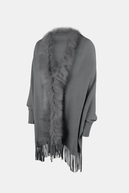 TastyHottie - Fringe Open Front Long Sleeve Poncho