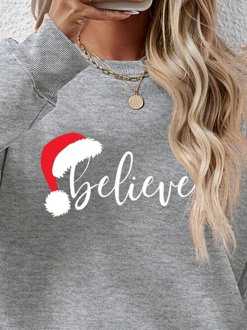 TastyHottie - BELIEVE Graphic Long Sleeve Holiday Christmas Sweatshirt