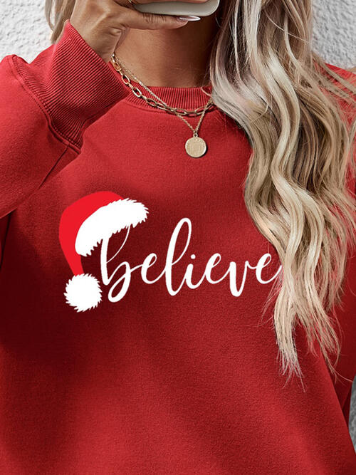 TastyHottie - BELIEVE Graphic Long Sleeve Holiday Christmas Sweatshirt