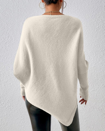 TastyHottie - Solid Color Sweater with Irregular Hem