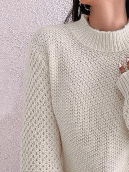 TastyHottie - Openwork Mock Neck Long Sleeve Sweater