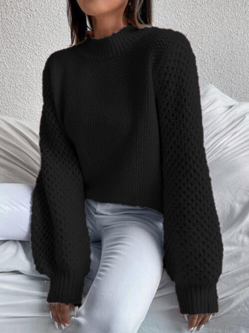 TastyHottie - Openwork Mock Neck Long Sleeve Sweater