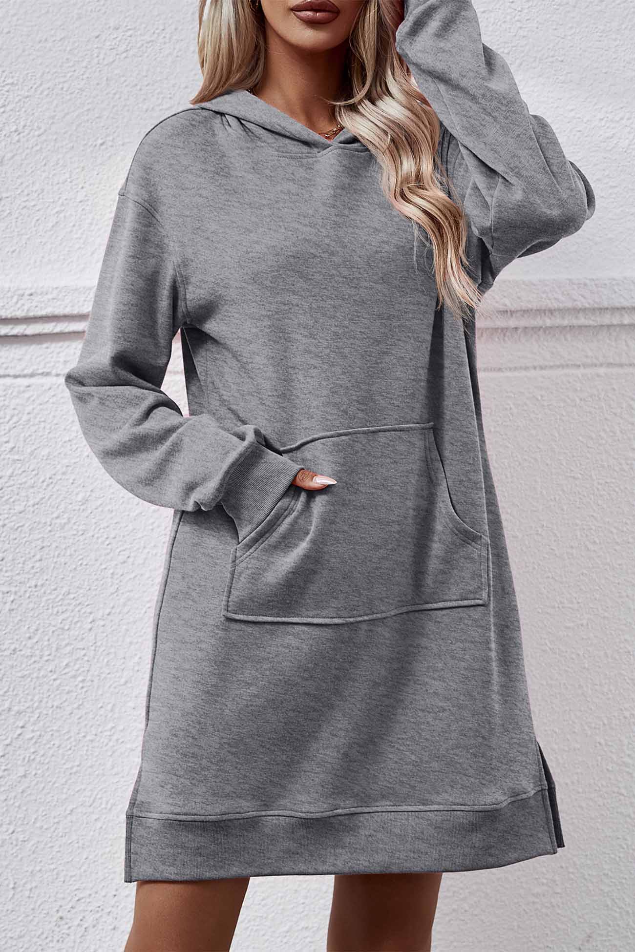 TastyHottie - Pocket Slit Midi Hoodie Dress