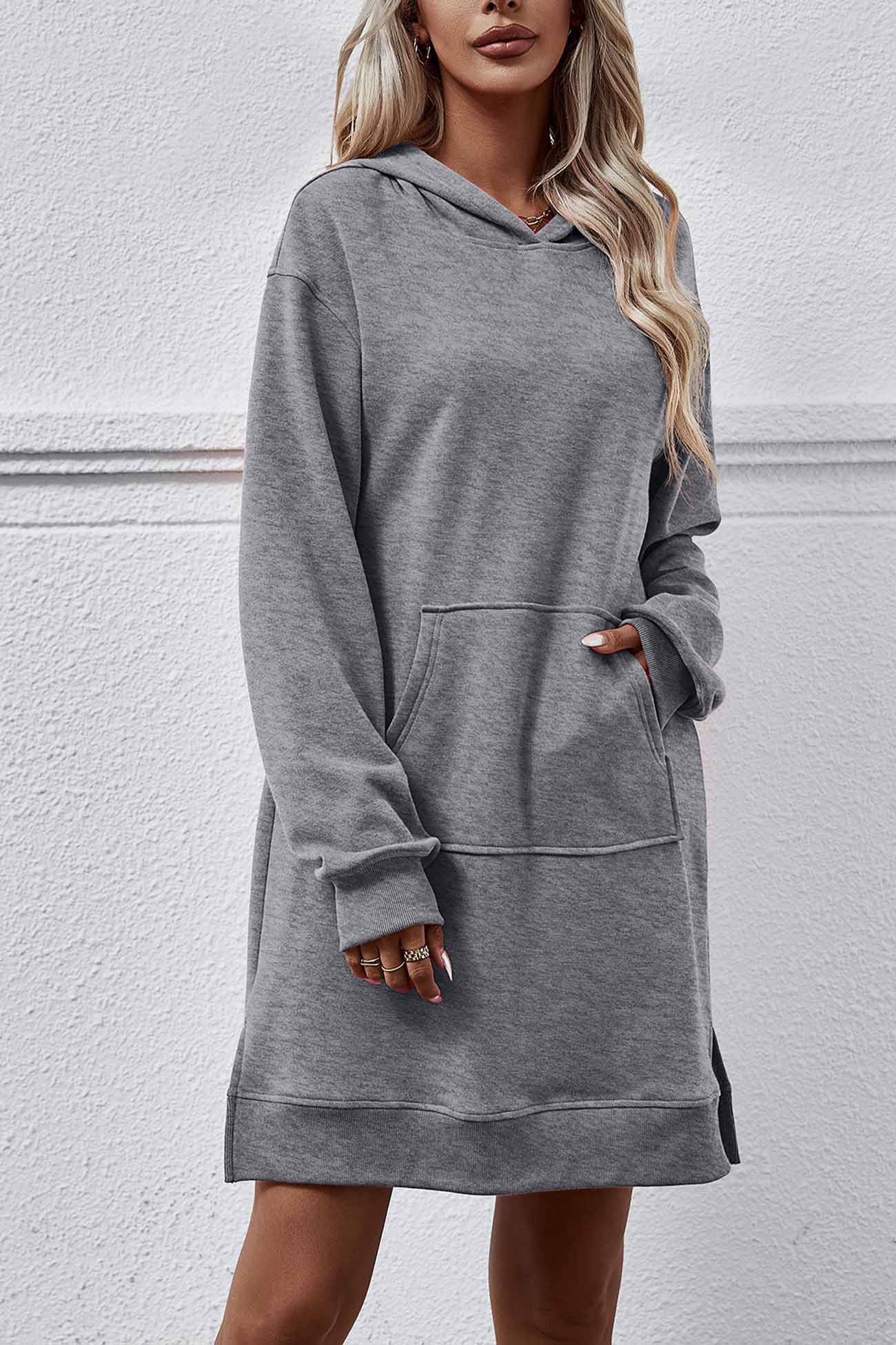 TastyHottie - Pocket Slit Midi Hoodie Dress