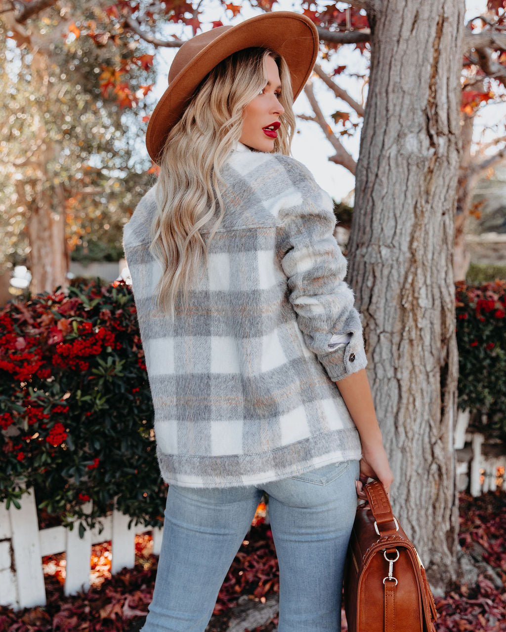TastyHottie - Jayde Soft Plaid Button Down Shacket - Grey