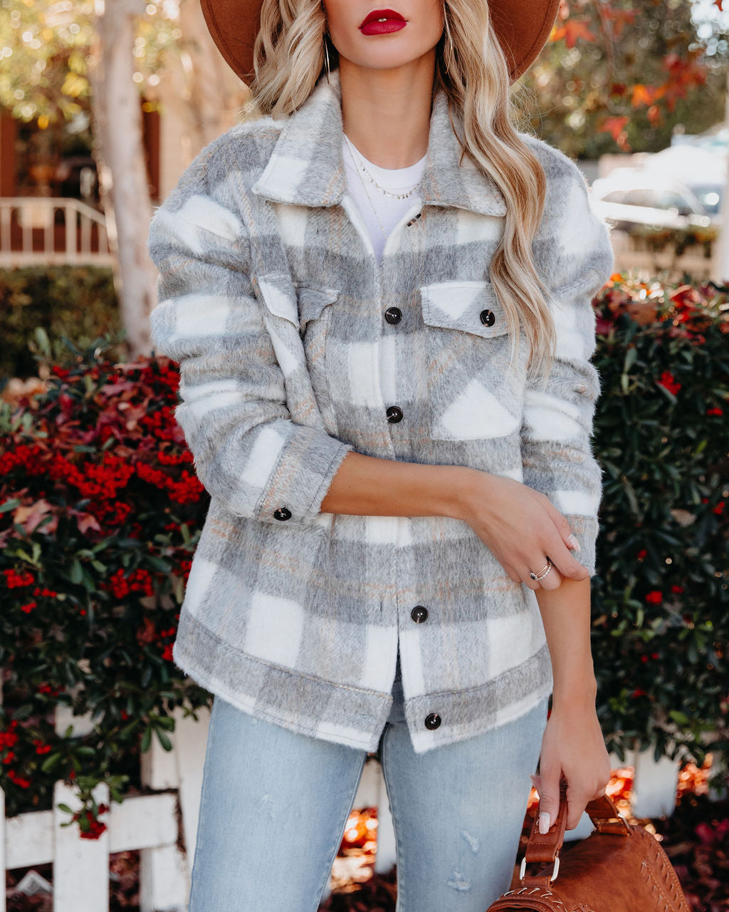 TastyHottie - Jayde Soft Plaid Button Down Shacket - Grey