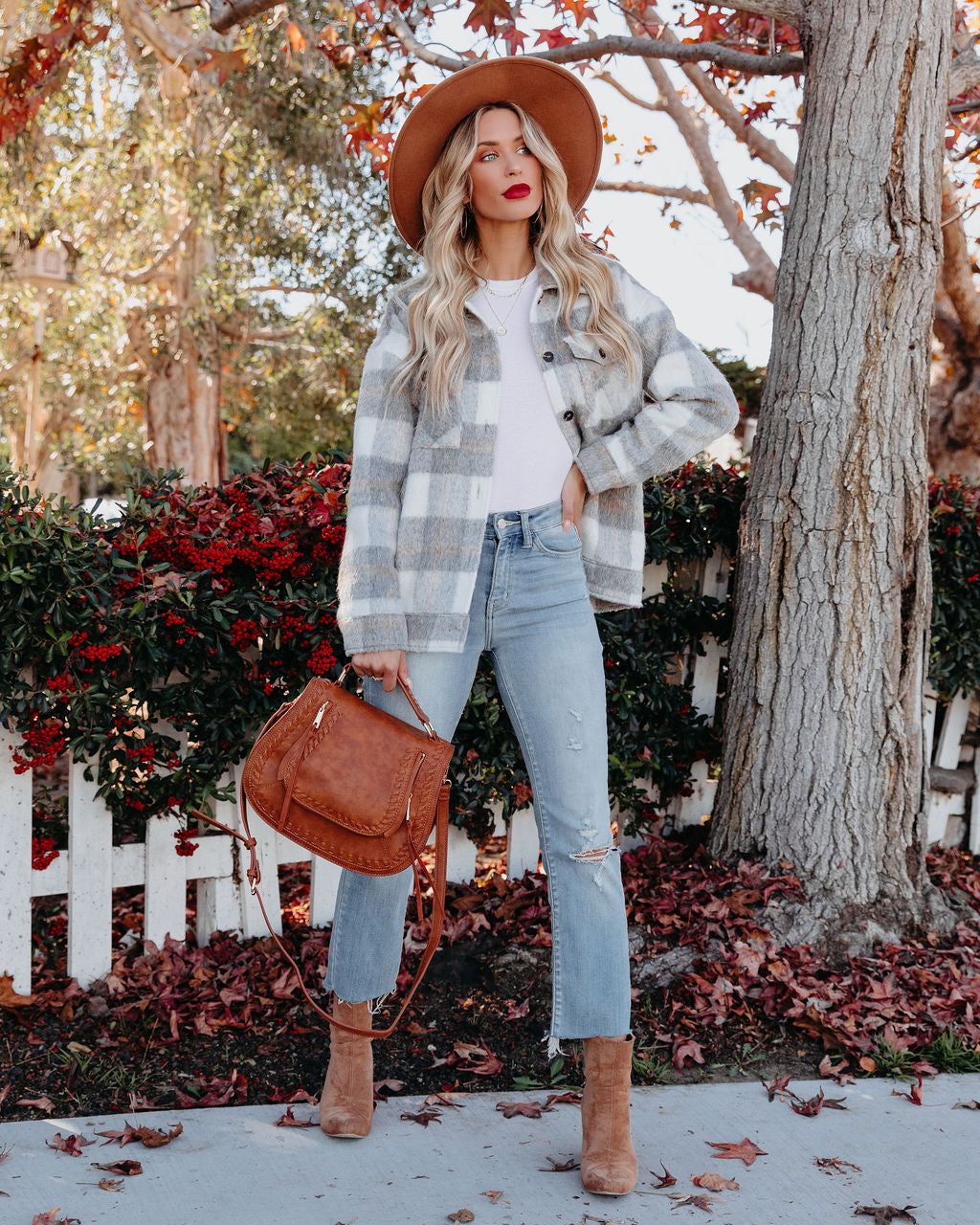 TastyHottie - Jayde Soft Plaid Button Down Shacket - Grey