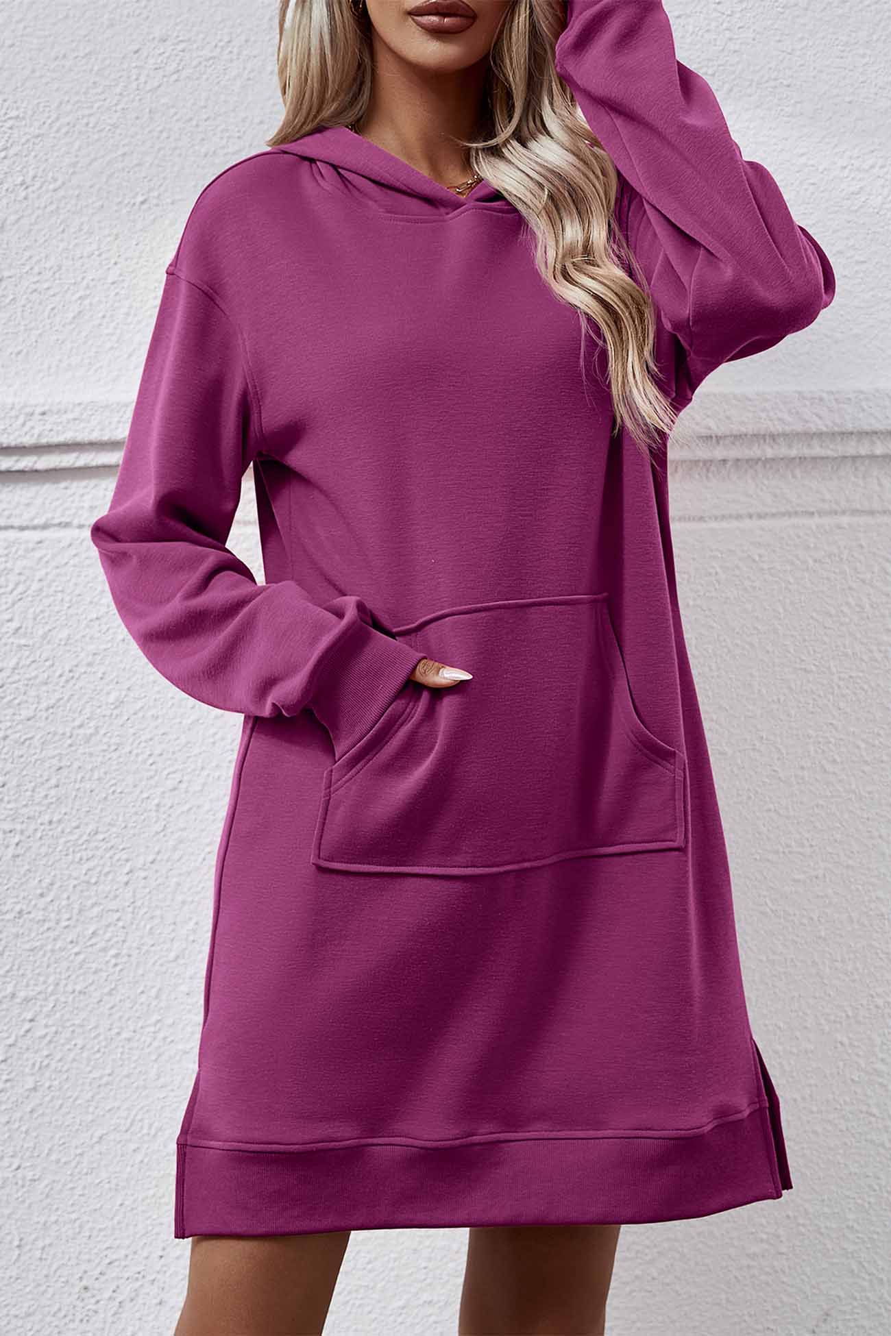 TastyHottie - Pocket Slit Midi Hoodie Dress