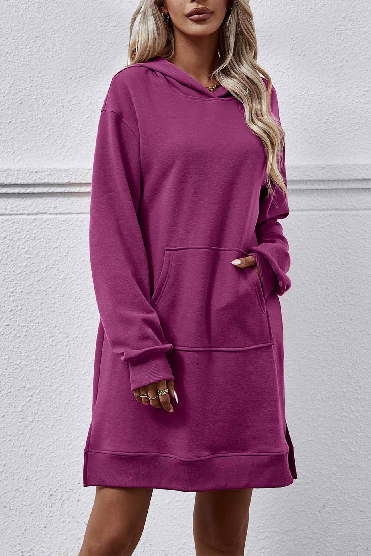 TastyHottie - Pocket Slit Midi Hoodie Dress