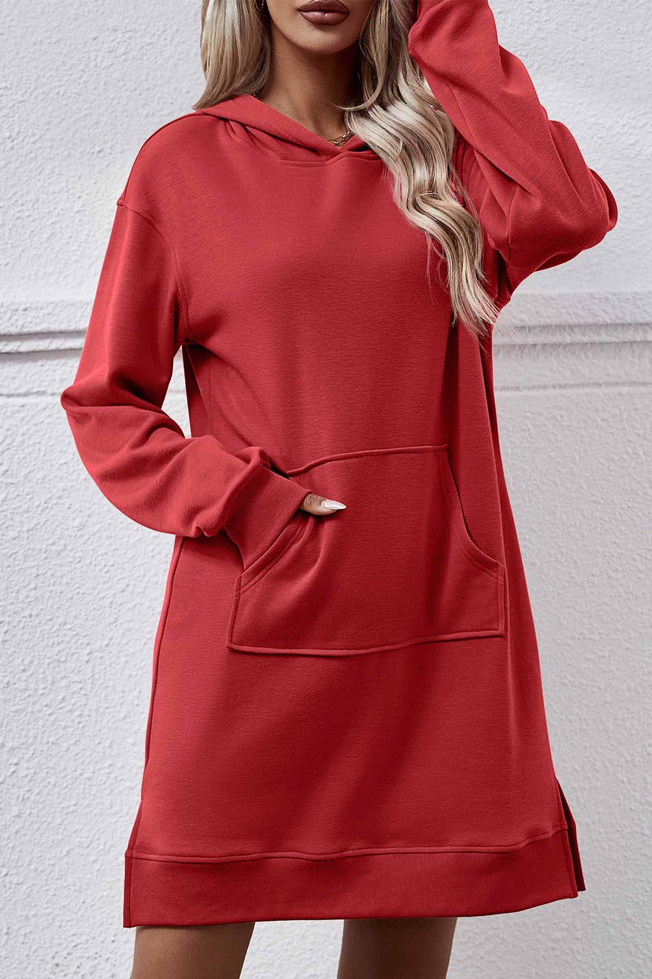 TastyHottie - Pocket Slit Midi Hoodie Dress