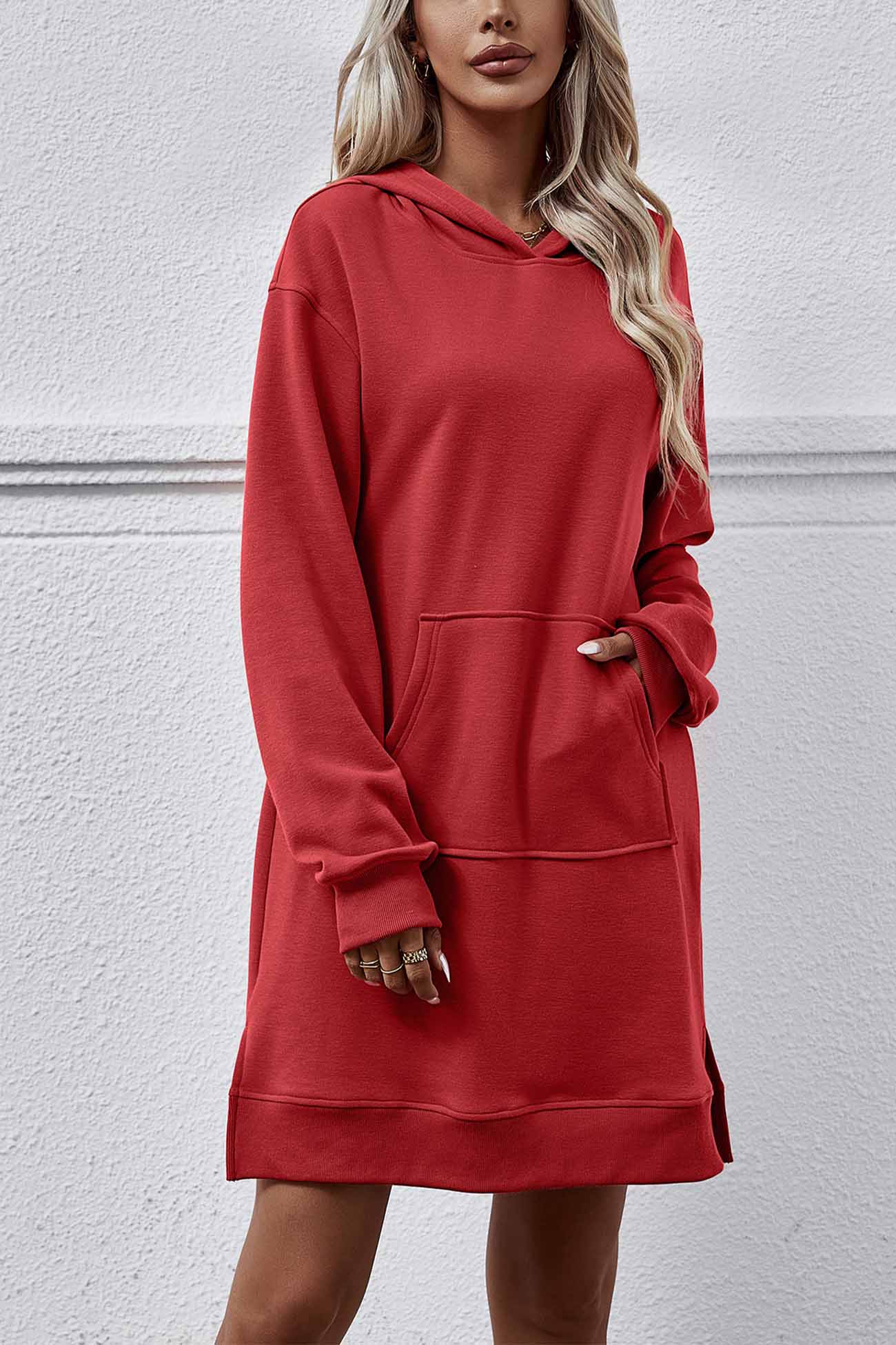 TastyHottie - Pocket Slit Midi Hoodie Dress