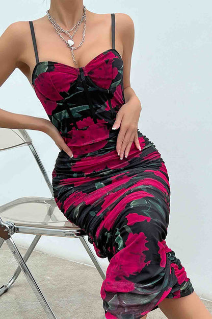 TastyHottie - Floral Printed Rushed Bodycon Cami Dress