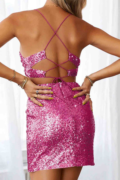 TastyHottie - Sequined V Neck Backless Cutout dress