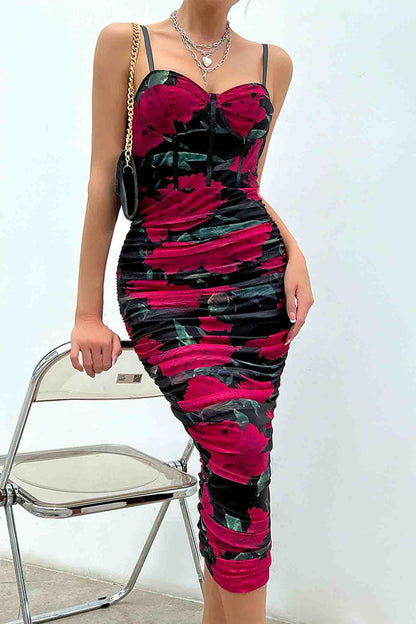 TastyHottie - Floral Printed Rushed Bodycon Cami Dress