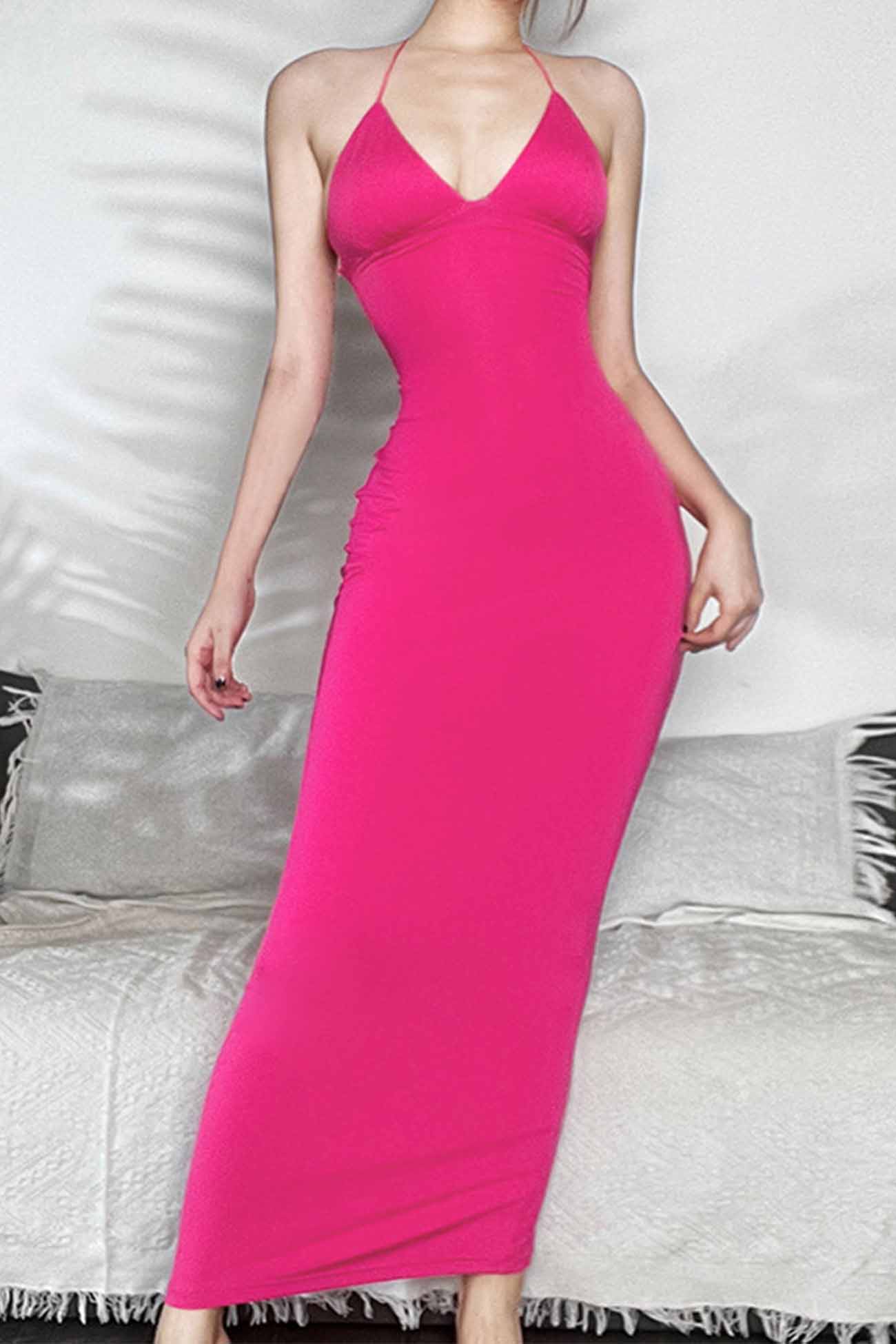 TastyHottie - Halterneck Butterfly Backless Midi Dress