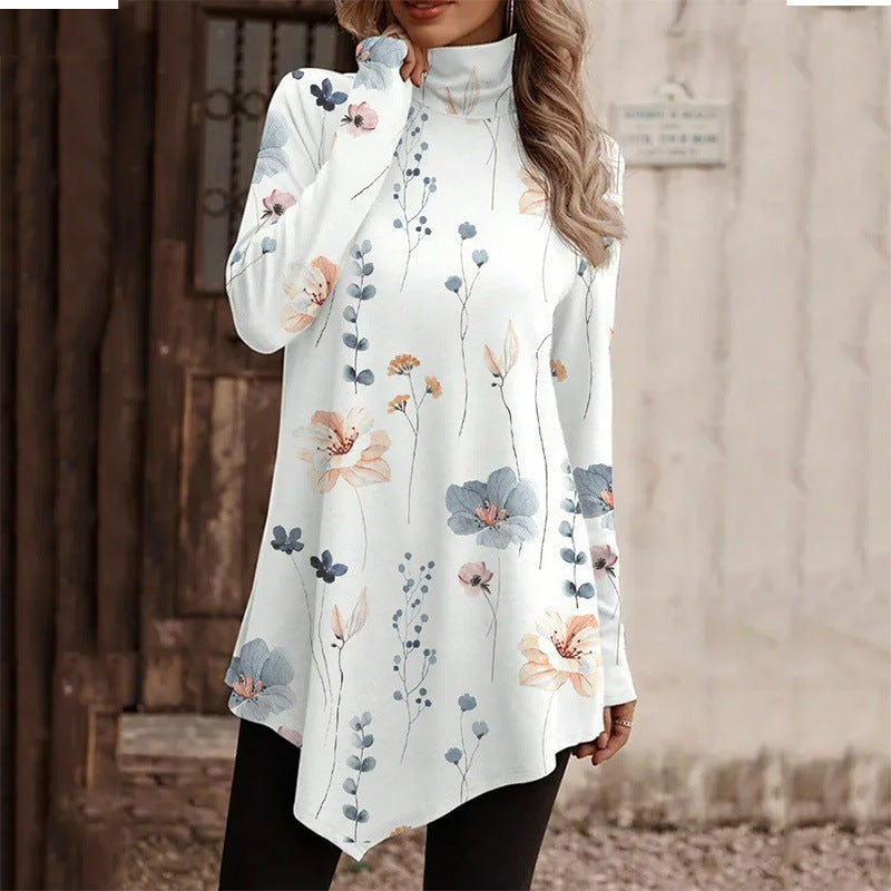 High collar bohemian print casual long sleeve Turtleneck Long Sweater T-shirt Suit 6 clothes long sleeve shirt long sleeve shirts long sleeve tops shirt tops Tops/Blouses turtleneck shirt turtleneck sweater