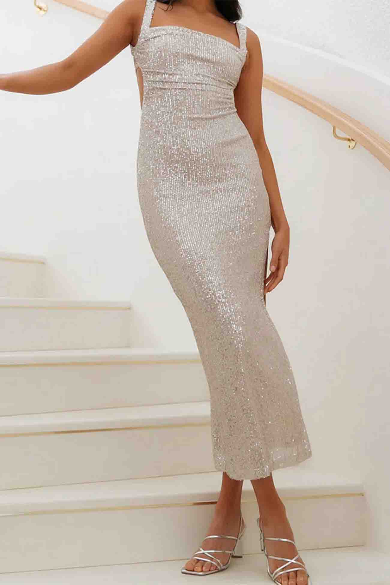 TastyHottie - Sequined Irregular Backless Strap Dress