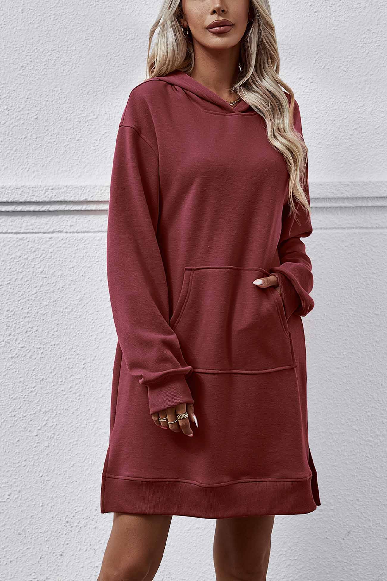 TastyHottie - Pocket Slit Midi Hoodie Dress